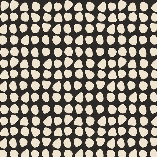 Closeup view of Organic Dots Wallpaper in Black by artist Brenda Bird