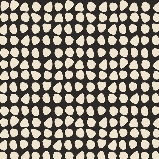 Closeup view of Organic Dots Wallpaper in Black by artist Brenda Bird
