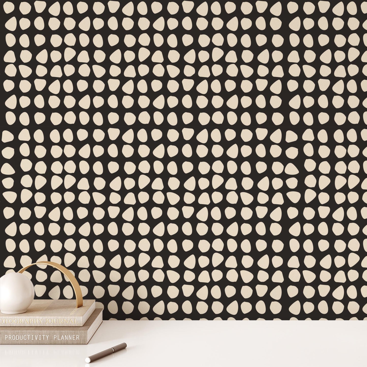 Office preview of Organic Dots Wallpaper in Black by artist Brenda Bird