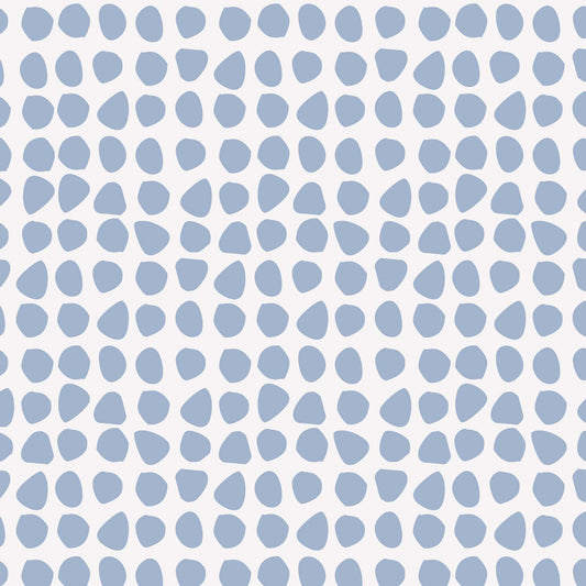 Closeup view of Organic Dots Wallpaper in Blue by artist Brenda Bird