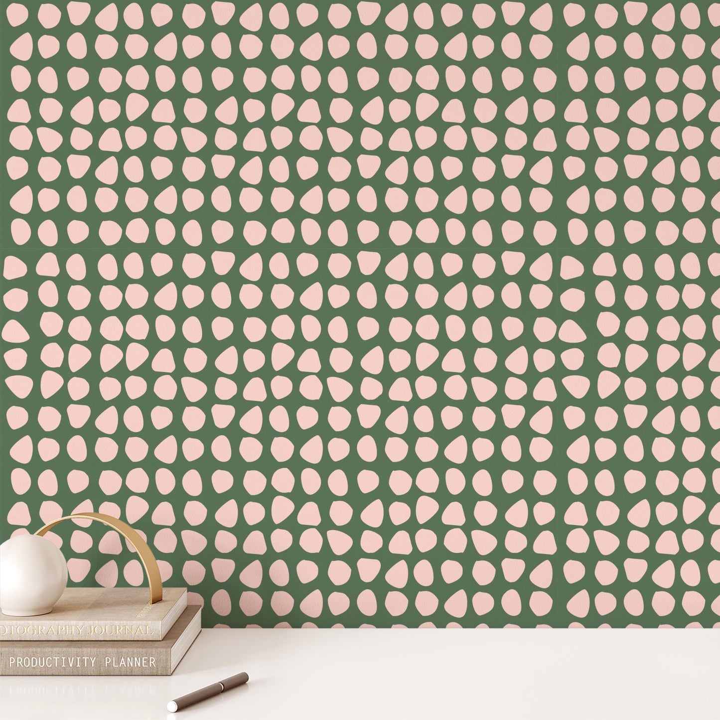 Office preview of Organic Dots Wallpaper in Green by artist Brenda Bird