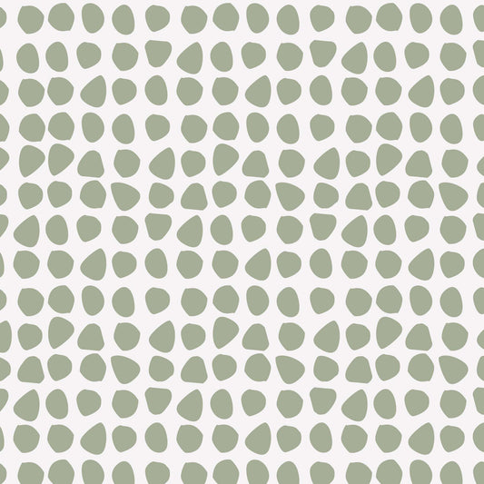 Closeup view of Organic Dots Wallpaper in Sage Green by artist Brenda Bird