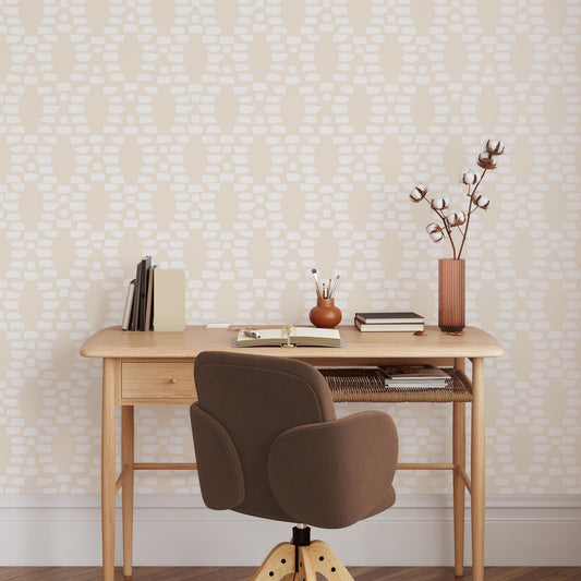 Office preview of Incan Trellis Wallpaper in Ivory by artist Brenda Bird