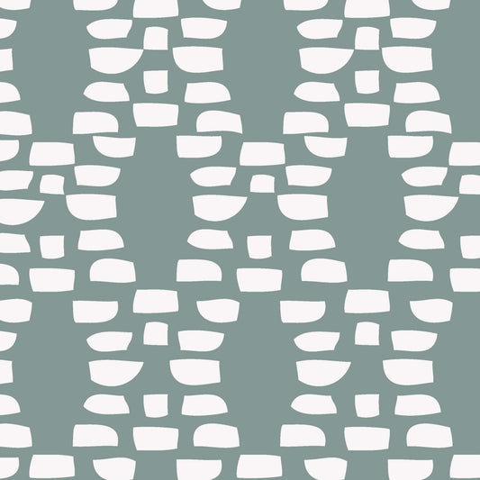 Closeup view of Incan Trellis Wallpaper in Sage by artist Brenda Bird