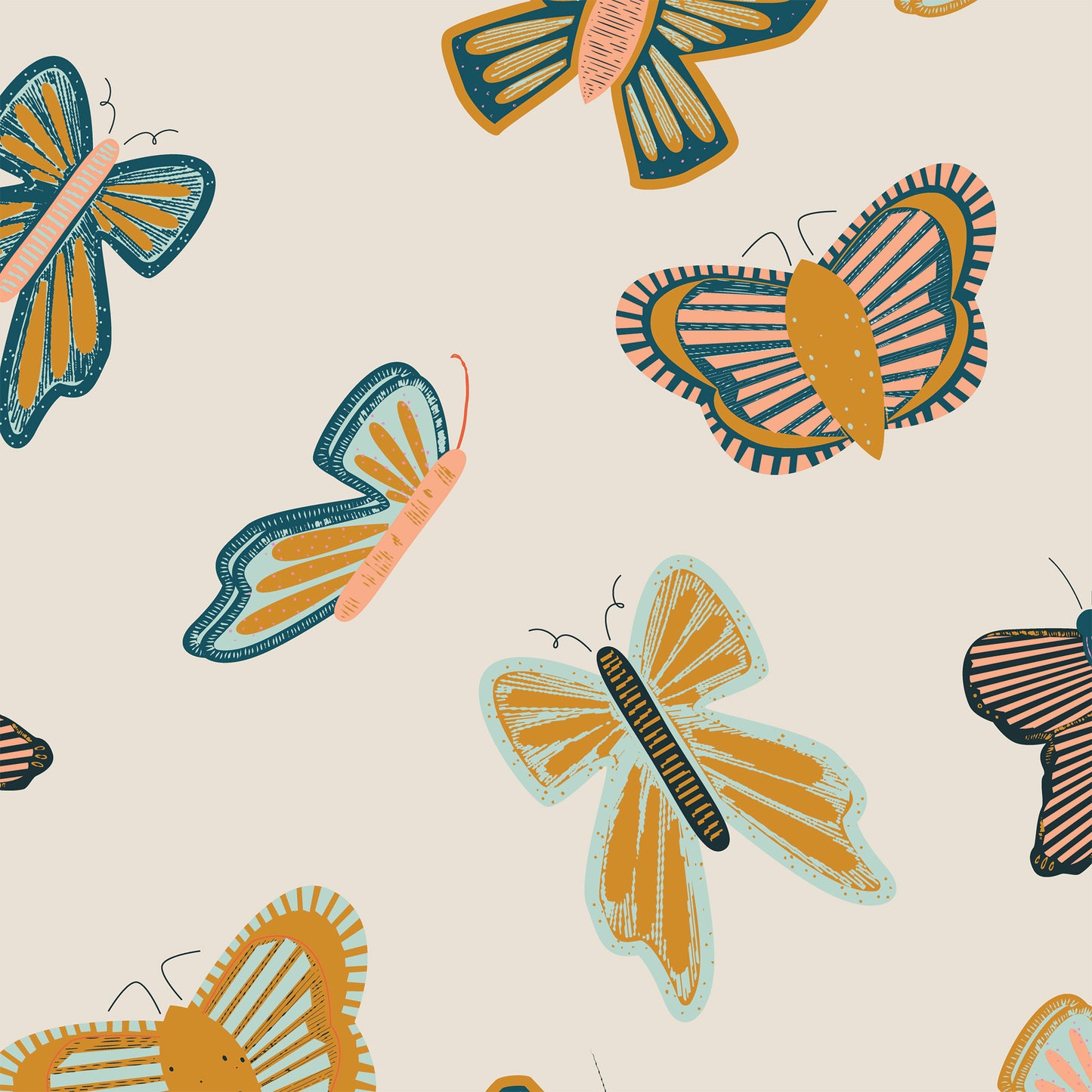 Butterflies Wallpaper - Ochre