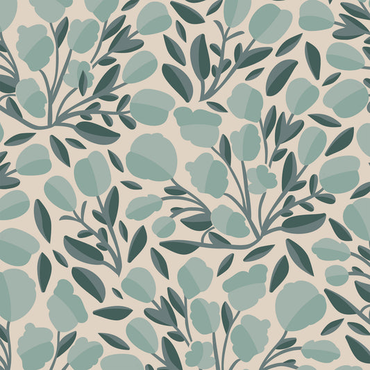 Rose Bushes Wallpaper - Soft Teal