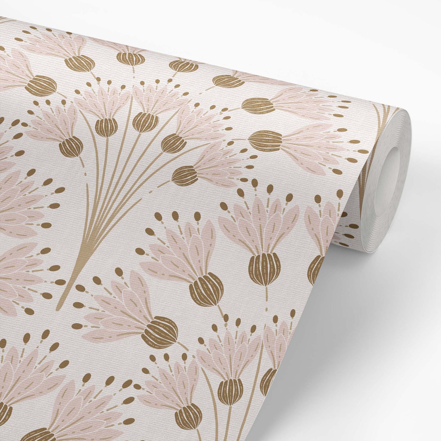 Celestial Bloom Wallpaper in Blush shown on a wallpaper roll.