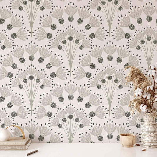 Celestial Blooms Wallpaper shown in an office.
