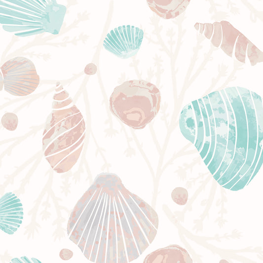 Coastal Seashells Wallpaper - Aqua