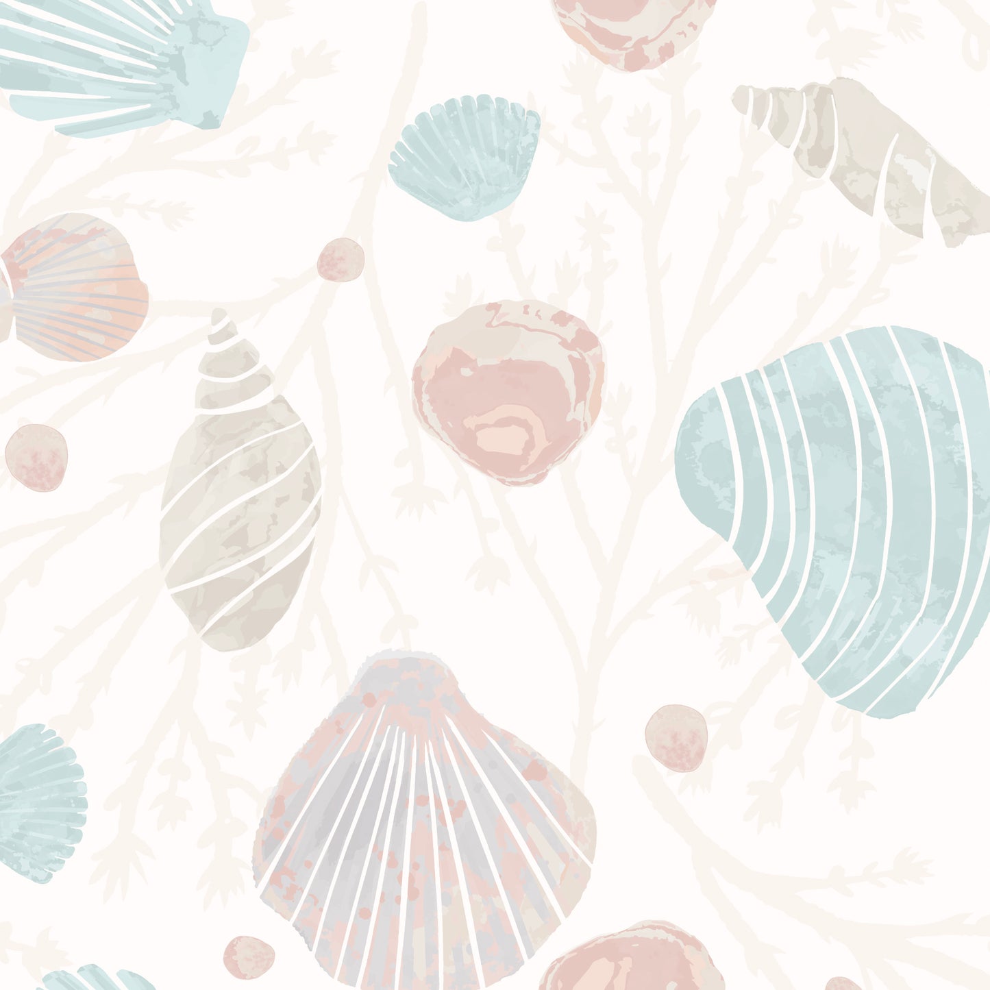 Coastal Seashells Wallpaper - Soft Teal