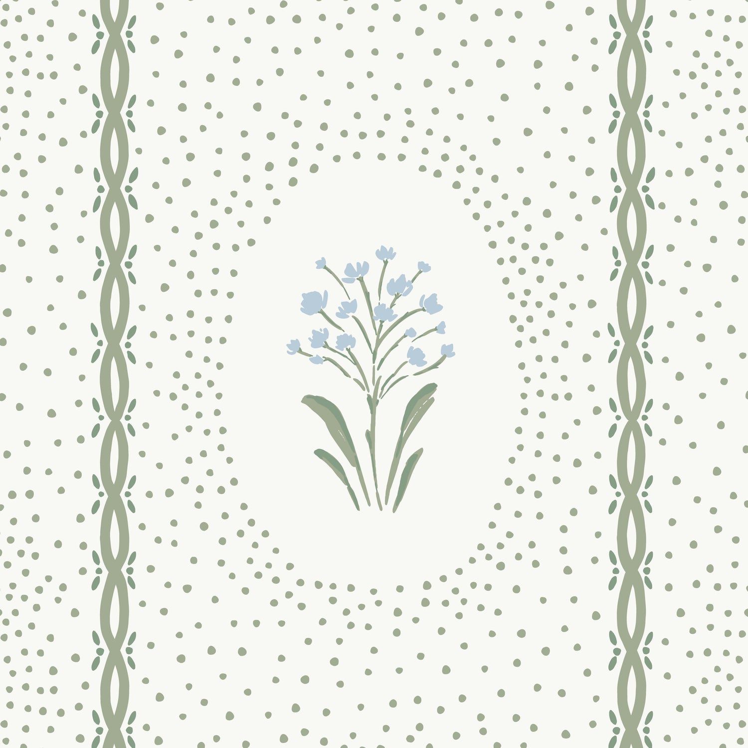 Cottage Dainty Floral Wallpaper in Soft Olive in a closeup view