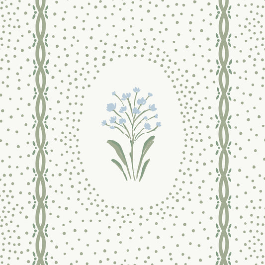 Cottage Dainty Floral Wallpaper in Soft Olive in a closeup view