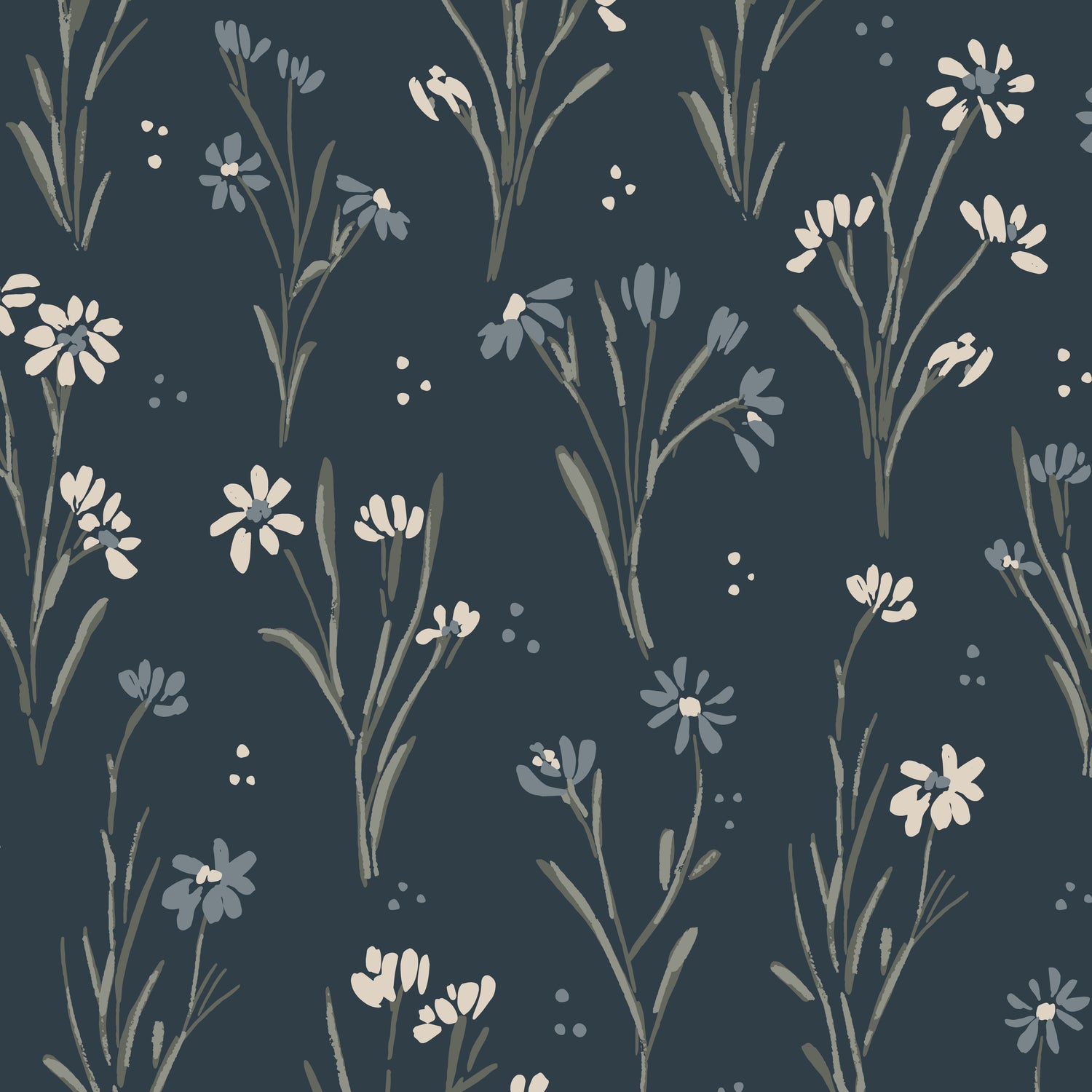 Cottage Garden Wallpaper in Navy shown in a closeup view