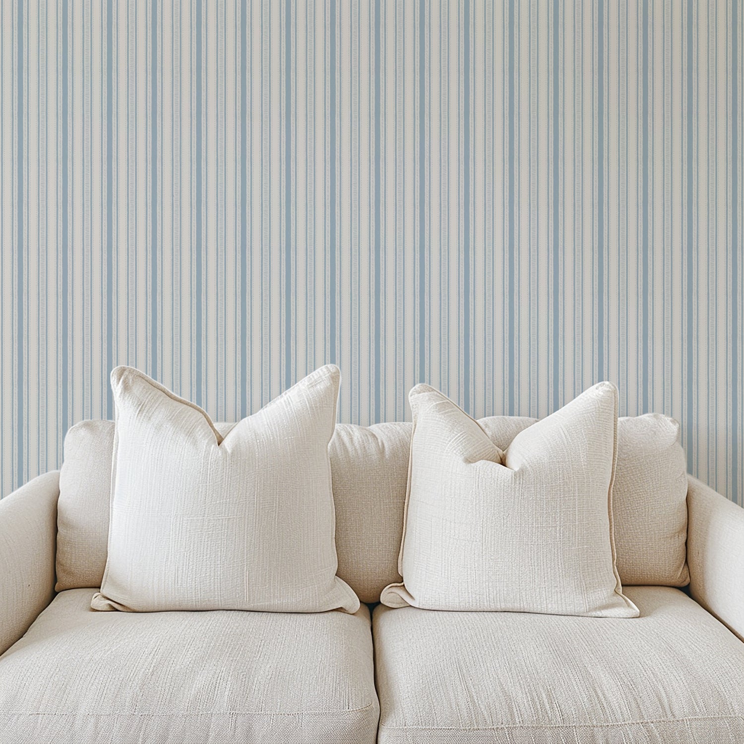 Cottage Stripes in Blue shown in a living room.