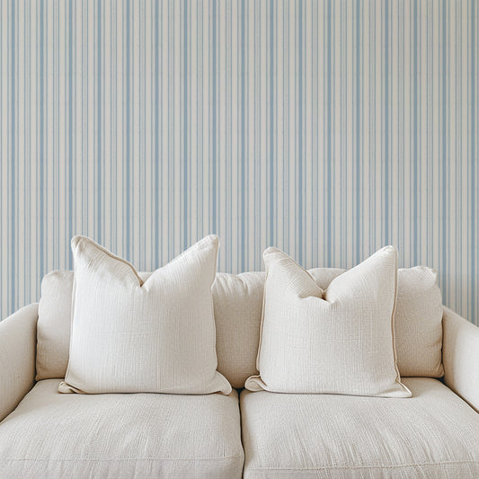 Cottage Stripes in Blue shown in a living room.