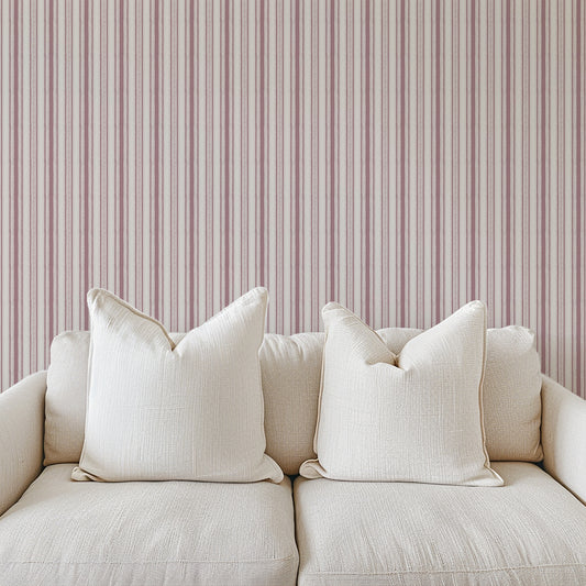 Cottage Stripes in Mauve shown in a living room.