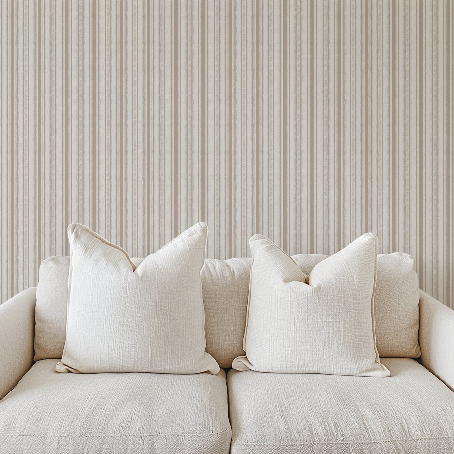 Cottage Stripes in Taupe shown in a living room.