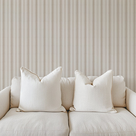 Cottage Stripes in Taupe shown in a living room.