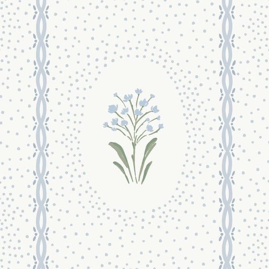 Cottage Dainty Floral wallpaper in blue in a closeup view