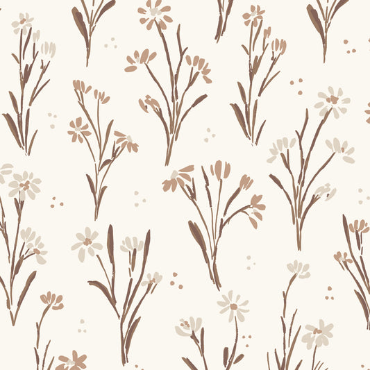 Cottage Garden Wallpaper in Rust in a closeup view.