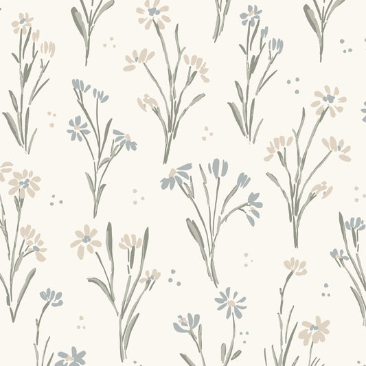 Cottage Garden Wallpaper in Neutral shown in an upclose view