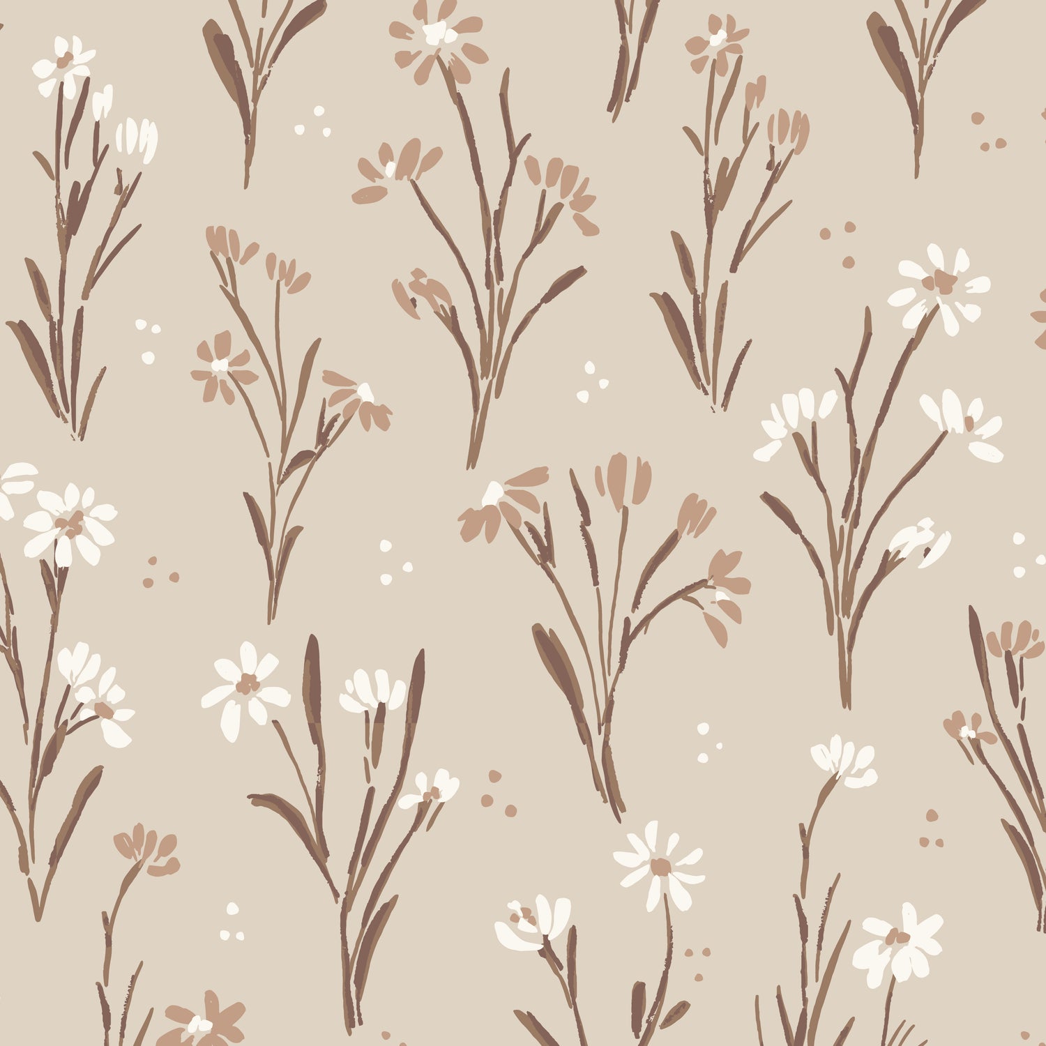 Cottage Garden Wallpaper in Tan shown in an upclose view