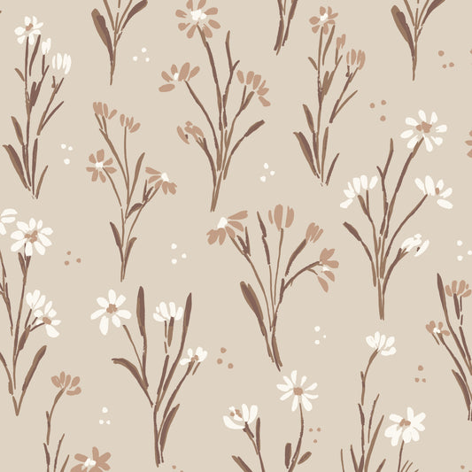 Cottage Garden Wallpaper in Tan shown in an upclose view