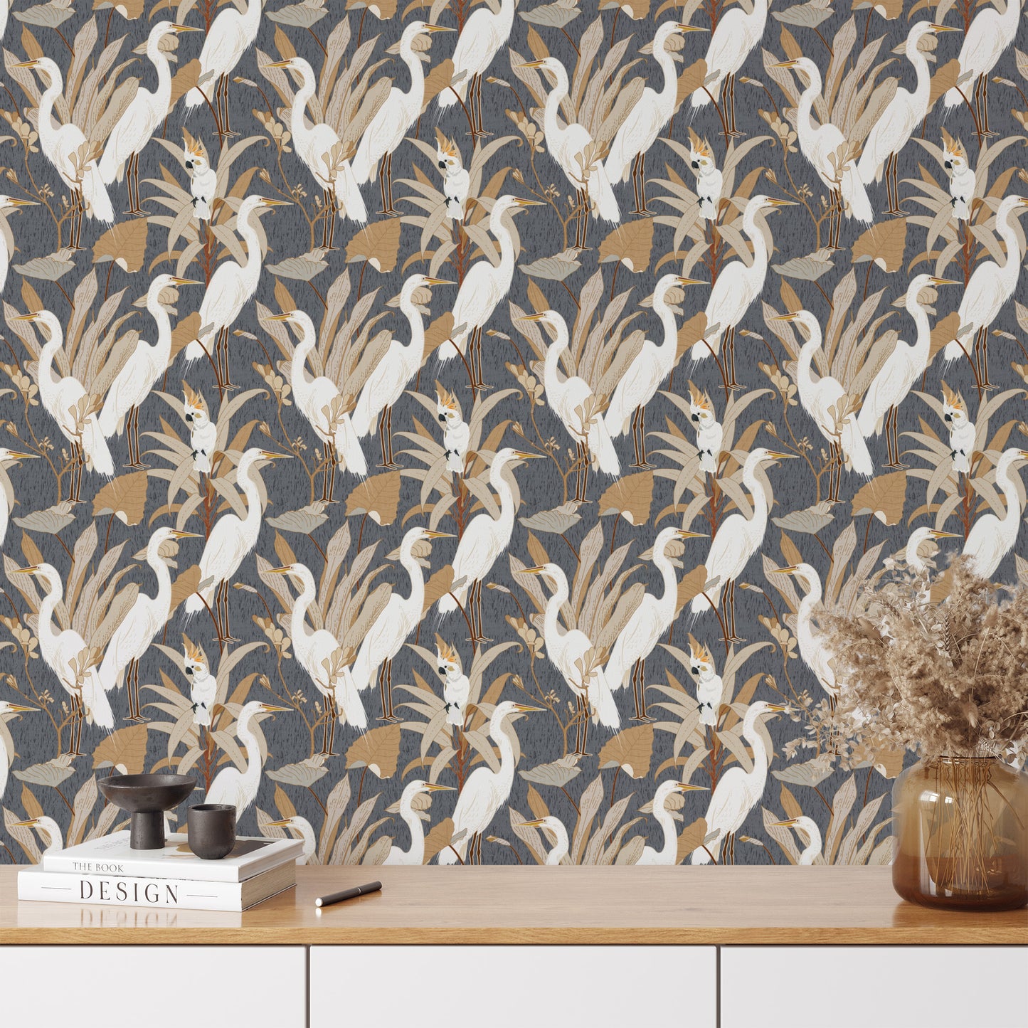 Designed with an eye-catching flair of animals and class, Cranes and Cockatoo Wallpaper - Denim Blue encaptures tasteful luxury. This exclusive wallpaper features a sophisticated design of cranes and cockatoos, perfect for bringing a sense of refinement and elegance to your home.