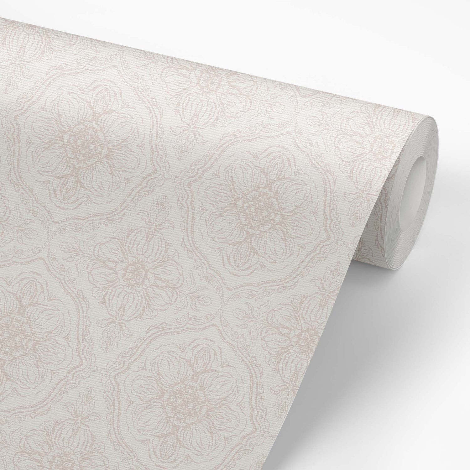 Roll of floral patterned beige wallpaper
