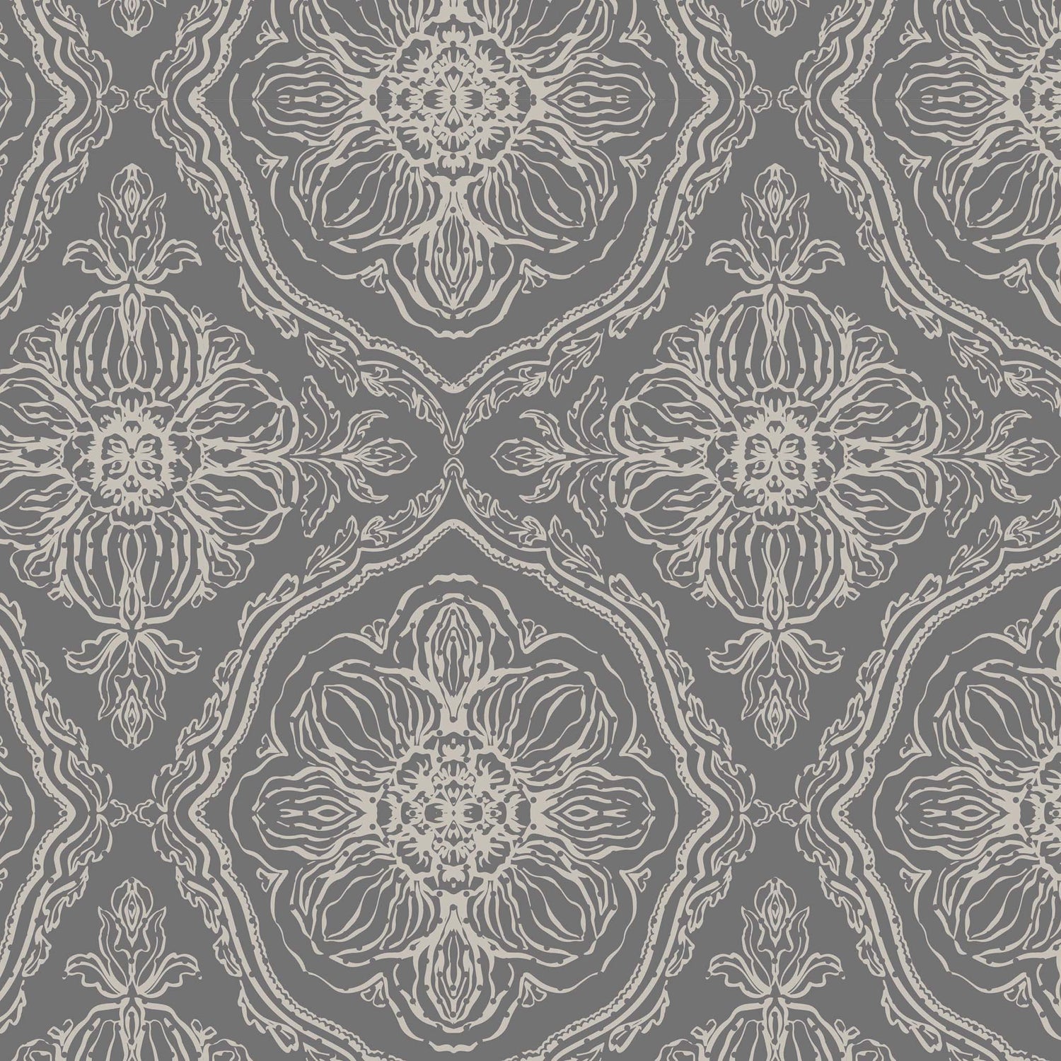Decorative pattern with floral elements in dark gray