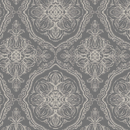 Decorative pattern with floral elements in dark gray