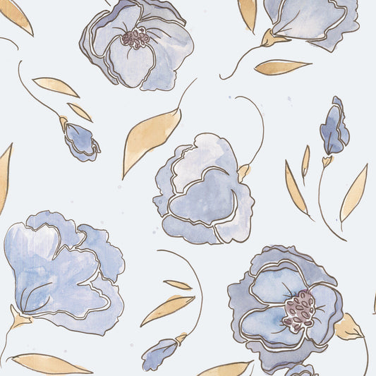 Dancing Peonies Wallpaper - Blue