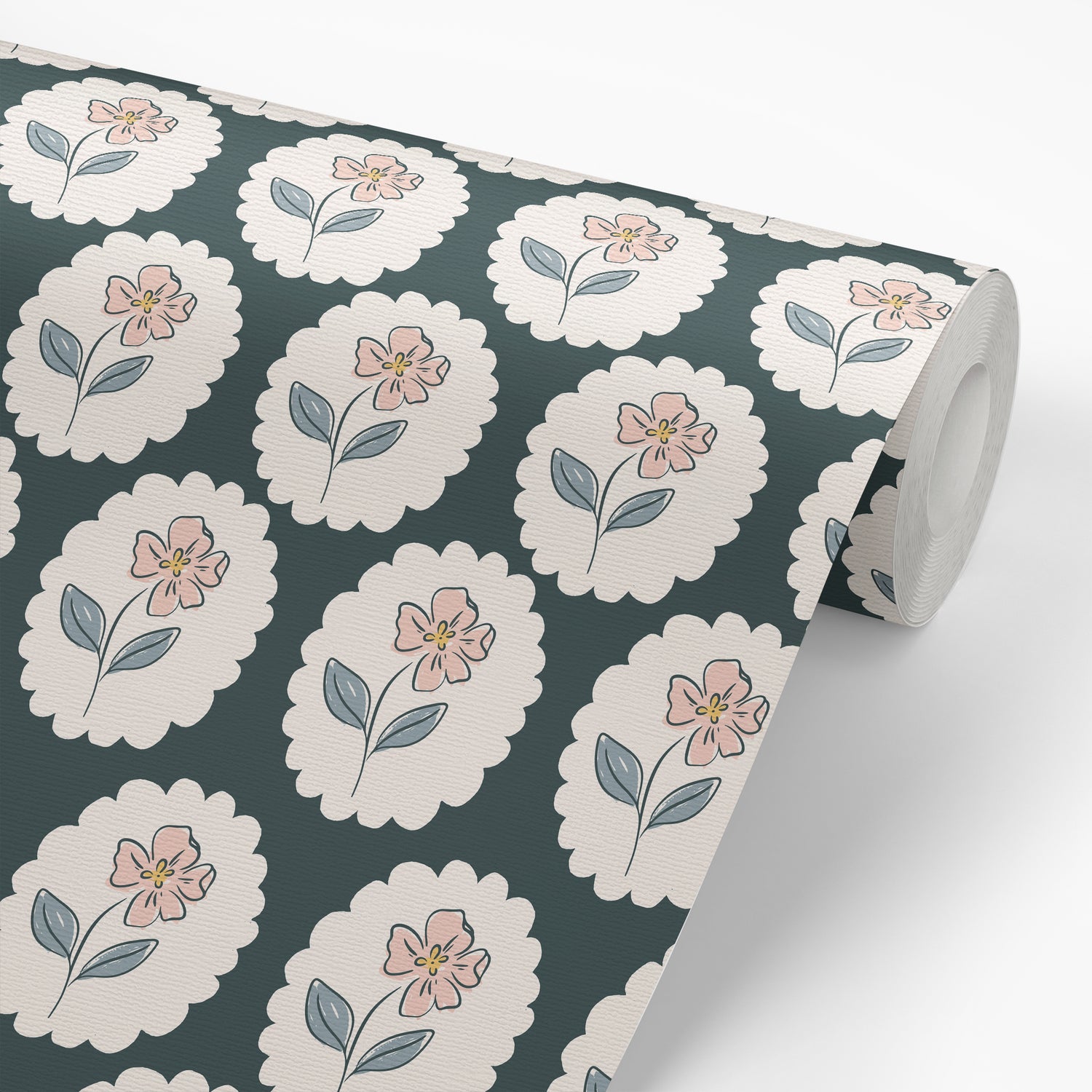 Wallpaper Roll featuring Dancing Petals Peel and Stick, Removable Wallpaper in Dark Green
