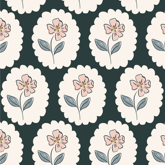 Closeup of Dancing Petals Peel and Stick, Removable Wallpaper in Dark Green