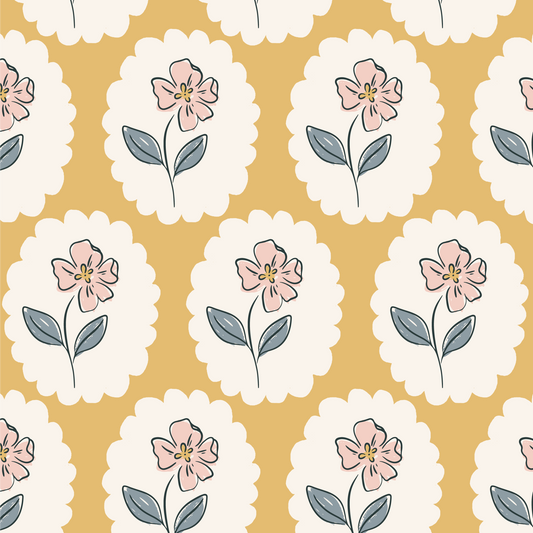Closeup of Dancing Petals Peel and Stick, Removable Wallpaper in Ochre