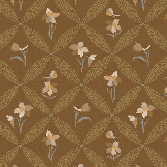 Closeup view of our Delphinium Wallpaper in Deep Mustard