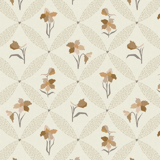 Closeup view of our Delphinium Wallpaper in Cream