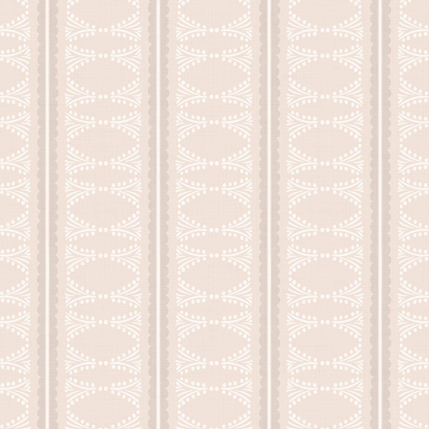 Scalloped Victorian Stripe Wallpaper in Pink shown close up.