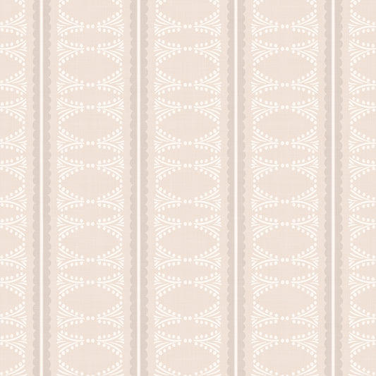 Scalloped Victorian Stripe Wallpaper in Pink shown close up.