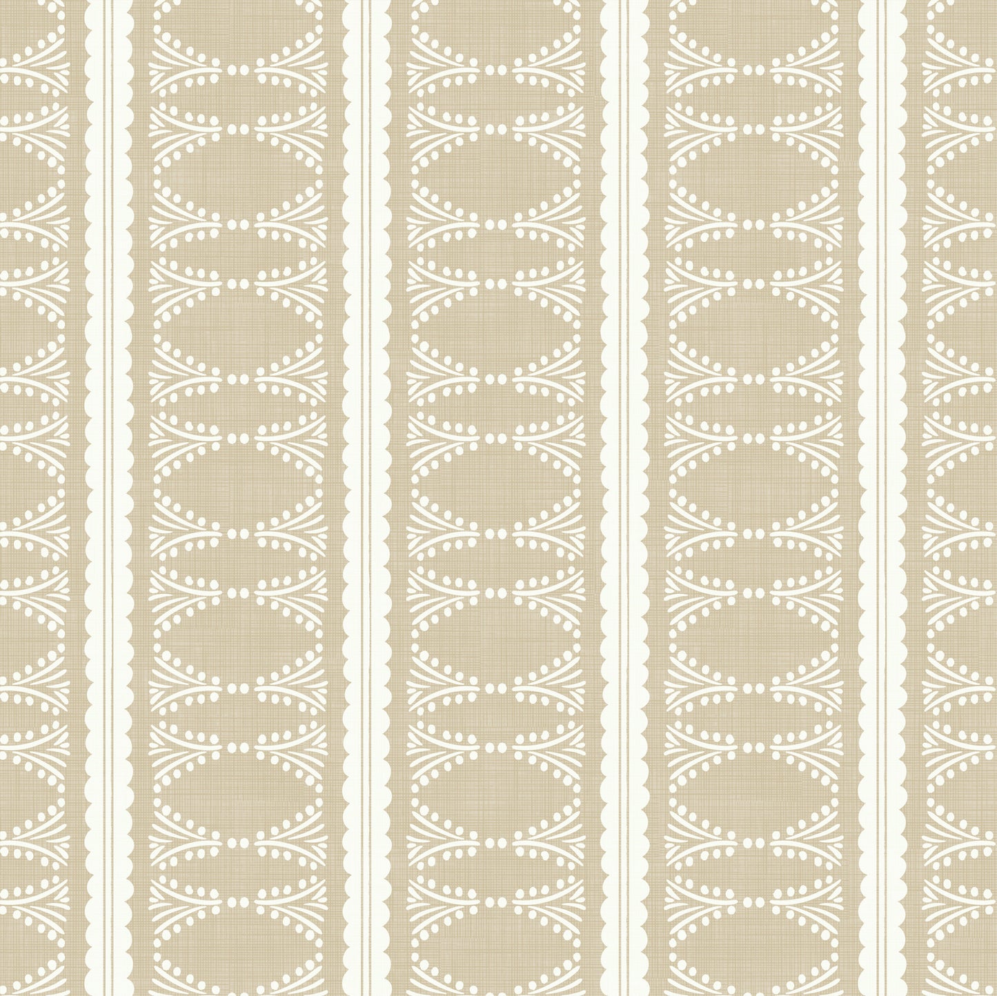 Scalloped Victorian Stripe Wallpaper in Tan shown close up.