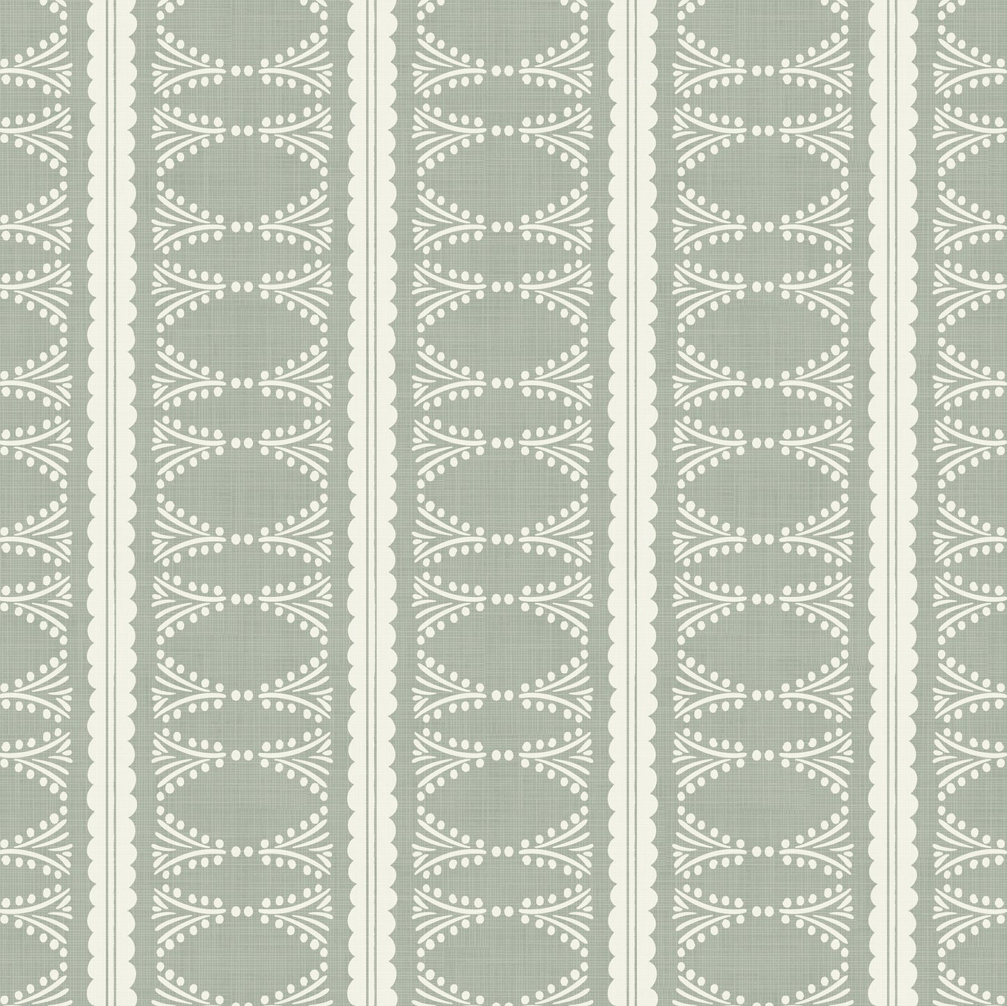 Scalloped Victorian Stripe Wallpaper in Sage shown close up.