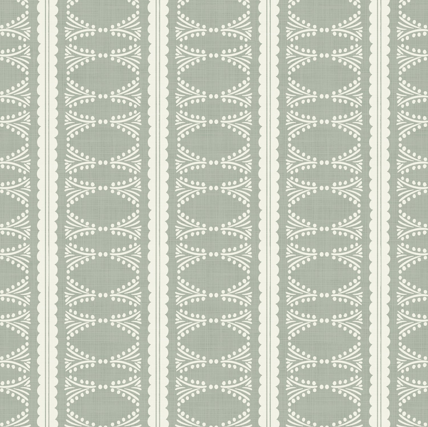 Scalloped Victorian Stripe Wallpaper in Sage shown close up.