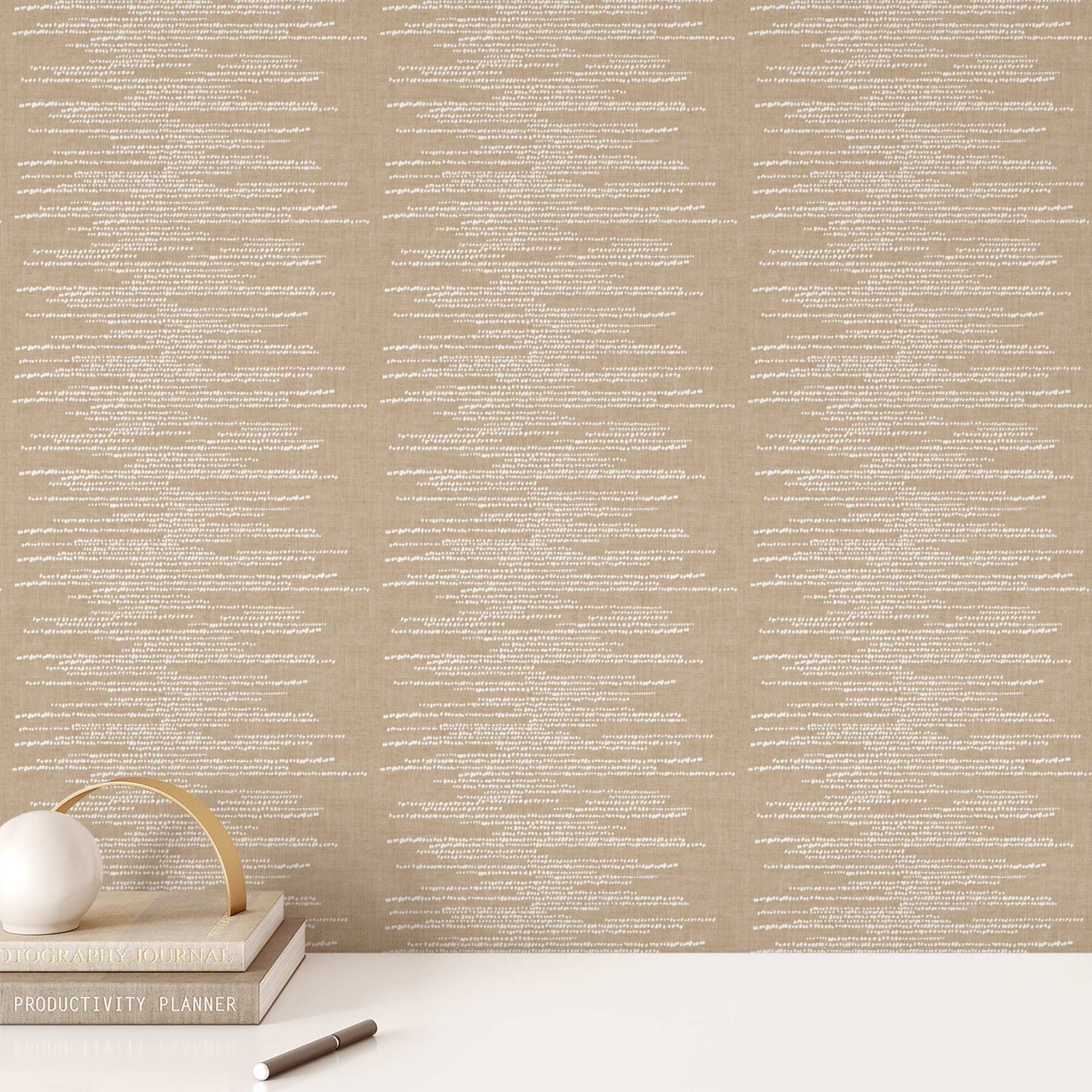 Dotted Lines Wallpaper in Beige shown on an office wall