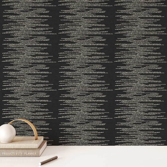 Dotted Lines Wallpaper in Charcoal shown on an office wall