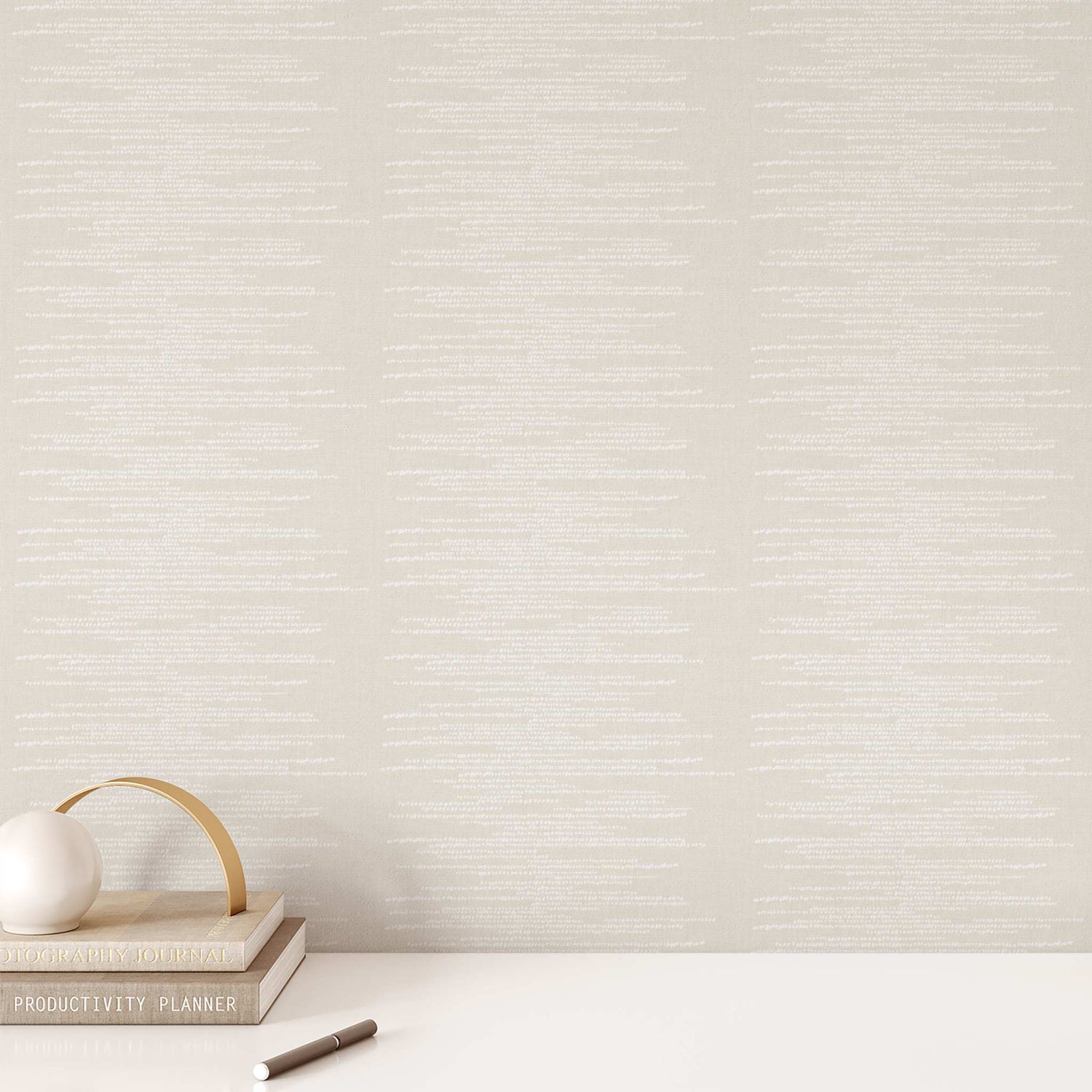 Dotted Lines Wallpaper in Neutral shown on an office wall