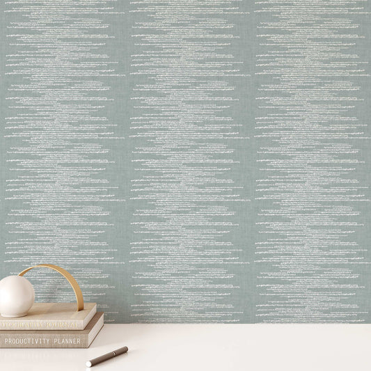 Dotted Lines Wallpaper in Soft Teal shown on an office wall