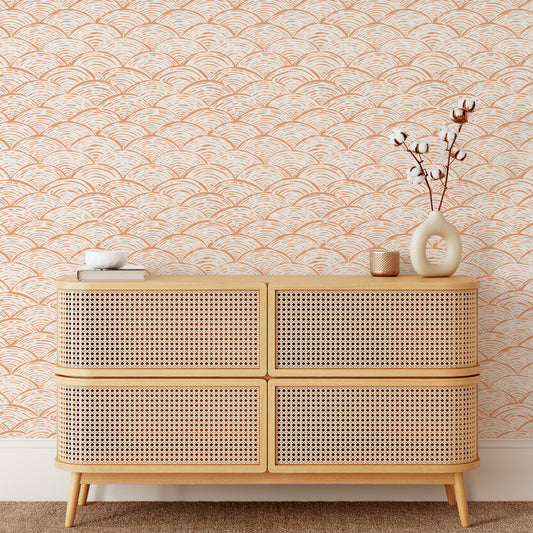 Scallops Wallpaper in Apricot shown in an entry way.