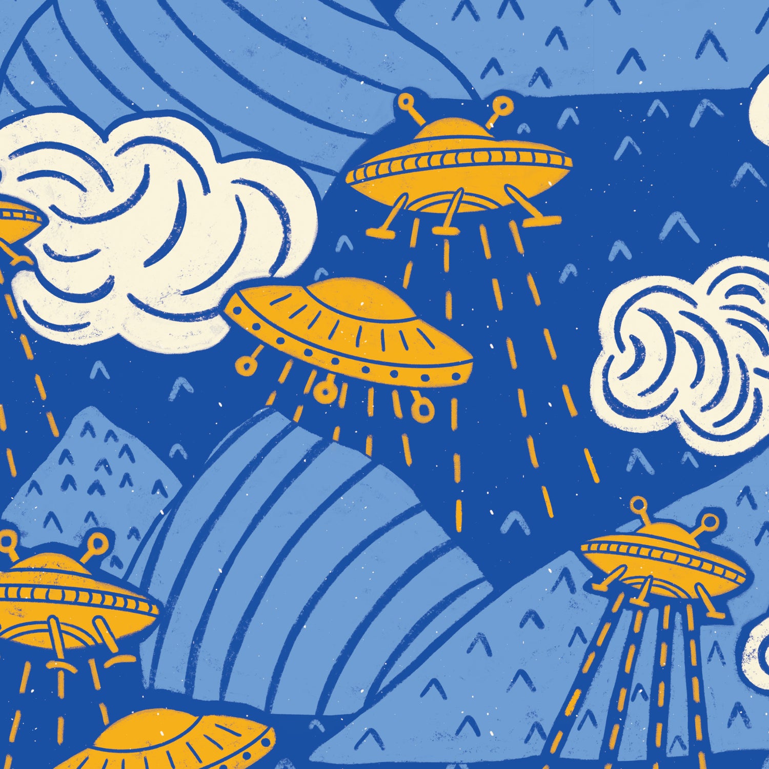 UFO Wallpaper in Blue shown in a close up view.