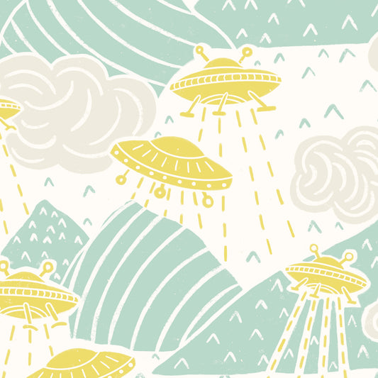 UFO Wallpaper in Mint shown in a close up view.