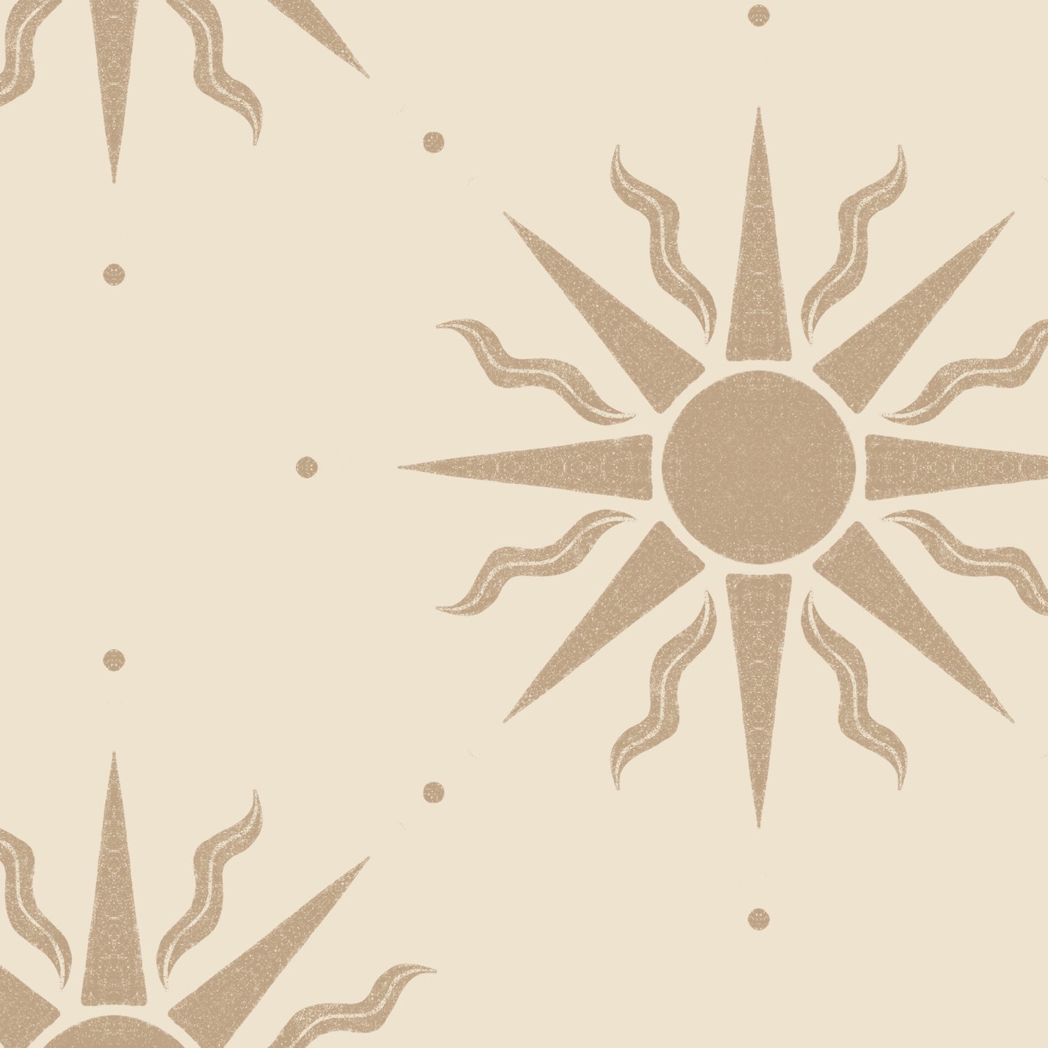 Sunny Suns Wallpaper in Tan shown in a close up view.